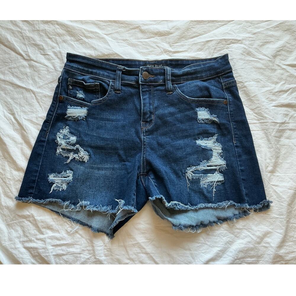 Judy Blue Distressed High Waisted Shorts Medium Medium Wash